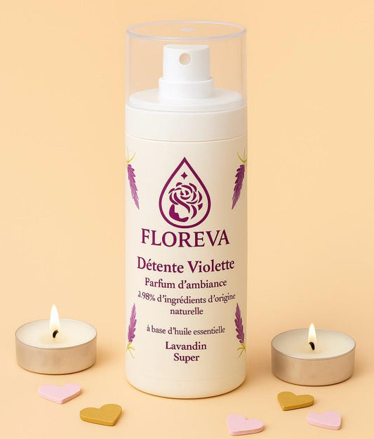 Flacon Détente violette FLOREVA – parfum d’ambiance naturel 100 ml